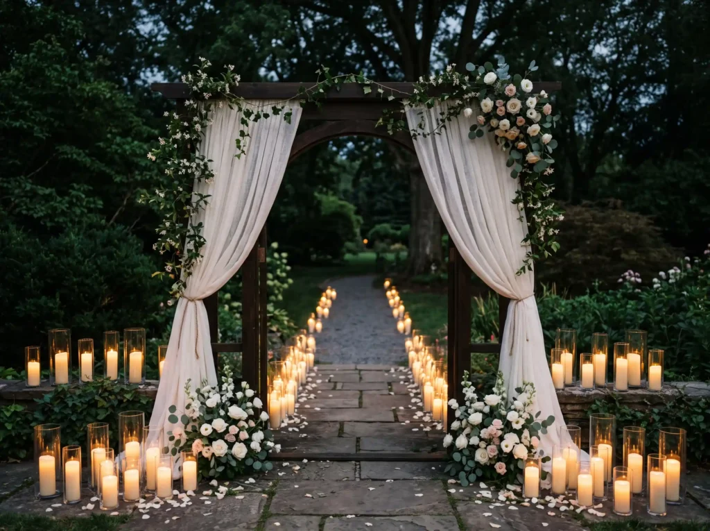 Candlelit Ivy Portal Inspiration The greenery a Candlelit ivy portal ceremony setup