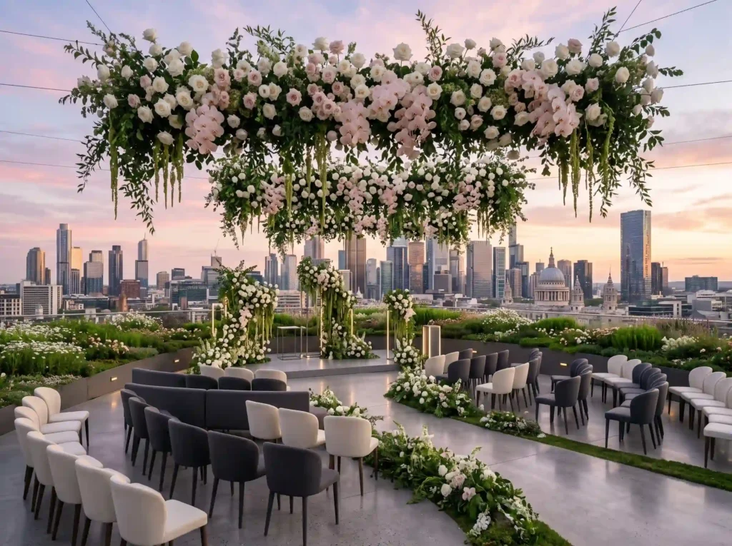 Rooftop Skyline Garden Inspiration Urban sophis Rooftop wedding garden with skyline