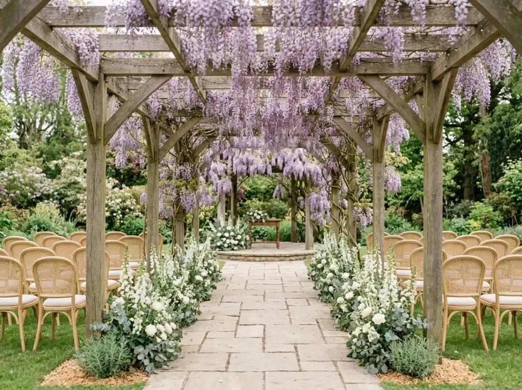 An inti Wisteria shade aisle wedding cer…