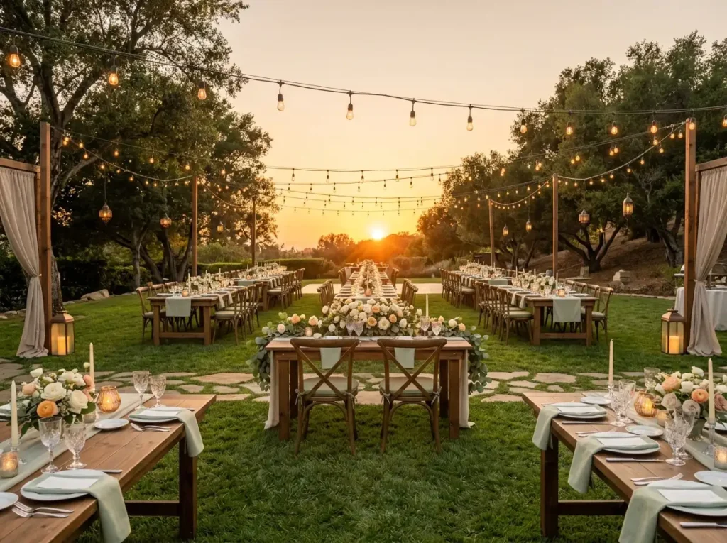 Golden Hour Celebration Lawn Inspiration A rece Wedding reception on lawn