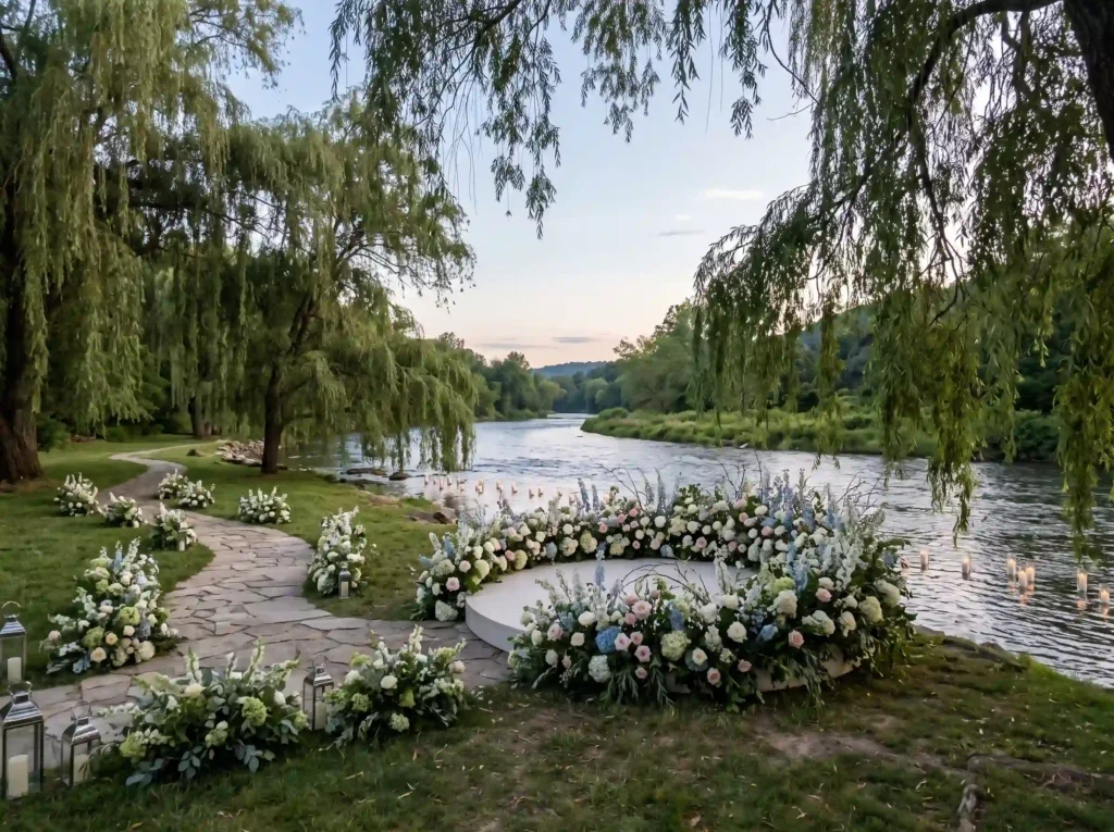 Riverside Willow Retreat Inspiration Gentle flo Riverside willow wedding ceremon… K