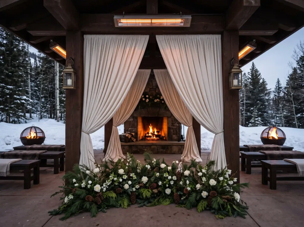 Evergreen Hearth Pavilion Inspiration A cozy mou Snowy mountain ceremony pavilion… K