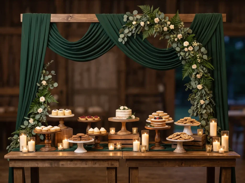 Forest Green Dessert Bar Inspiration The deep gr Forest green dessert bar setup