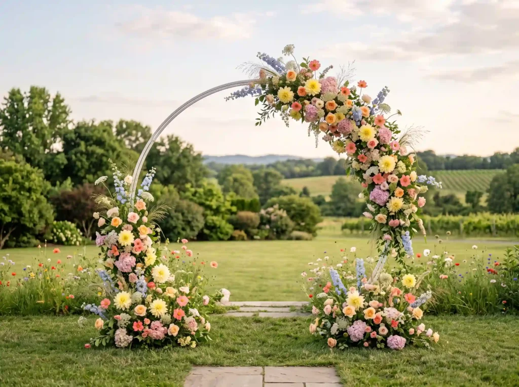 Meadow Crescent in Full Bloom Inspiration Inspir Floral arch in summer meadow