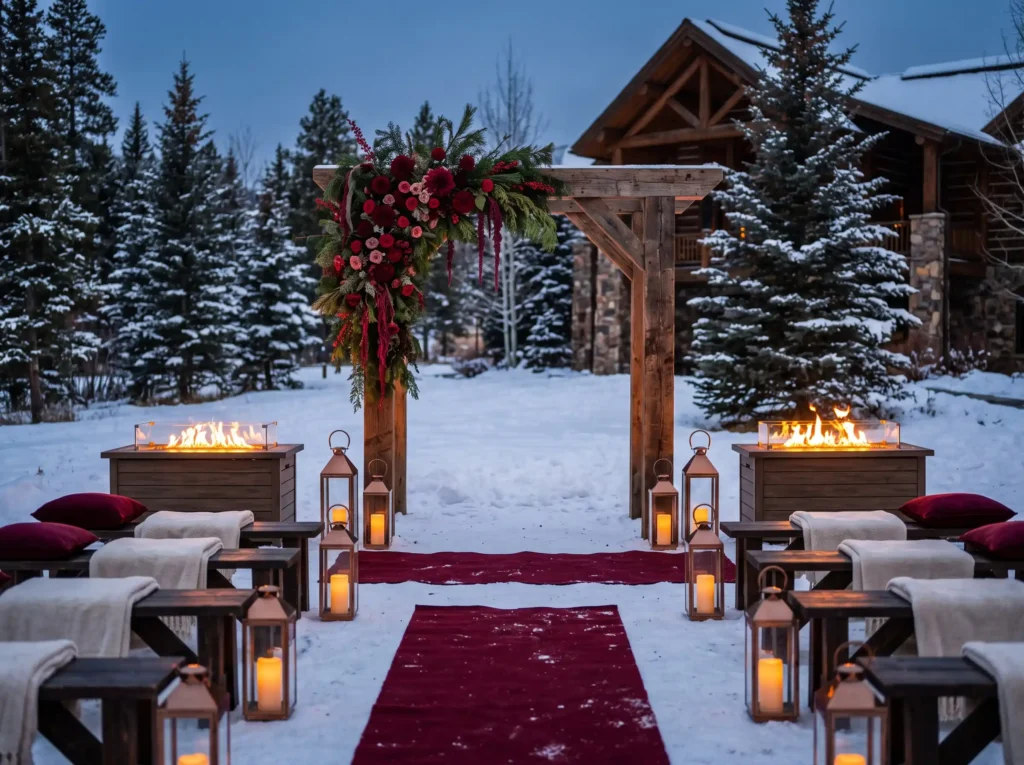 Cranberry Lodge Ceremony Inspiration This design Outdoor lodge wedding ceremony s…