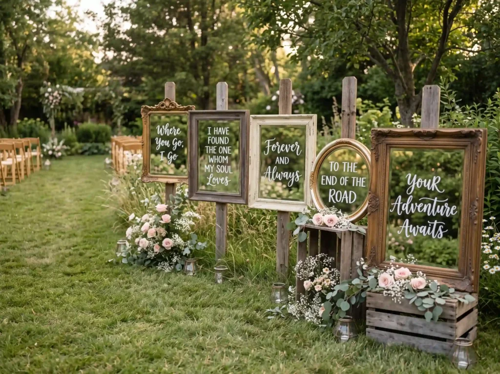 Thrifted Mirror Aisle Display Inspiration Inspir Thrifted mirrors along wedding a…
