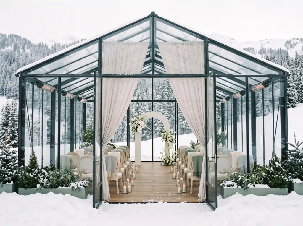 Alpine Glasshouse Vows Inspiration A transparent Alpine glasshouse wedding ceremo… K