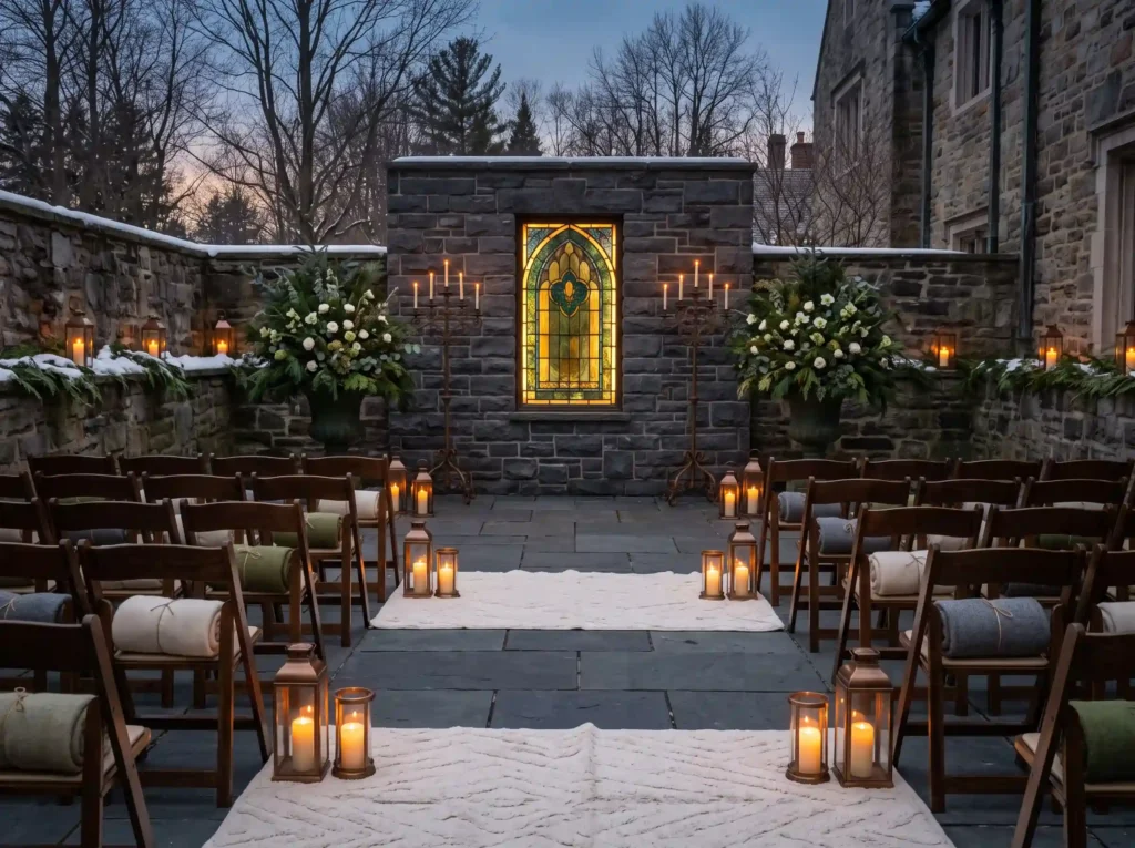 Candlelit Stone Chapel Inspiration This ceremony Candlelit stone chapel winter ce…