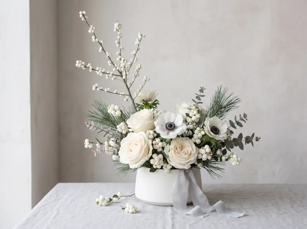White Berry Minimalism Inspiration A modern Chri White minimalist floral arrangement K