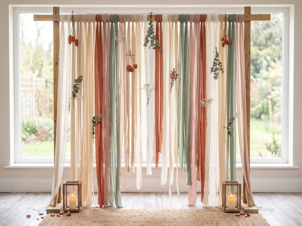 Ribbon Window Backdrop Inspiration The long hang Ribbon window backdrop installation K