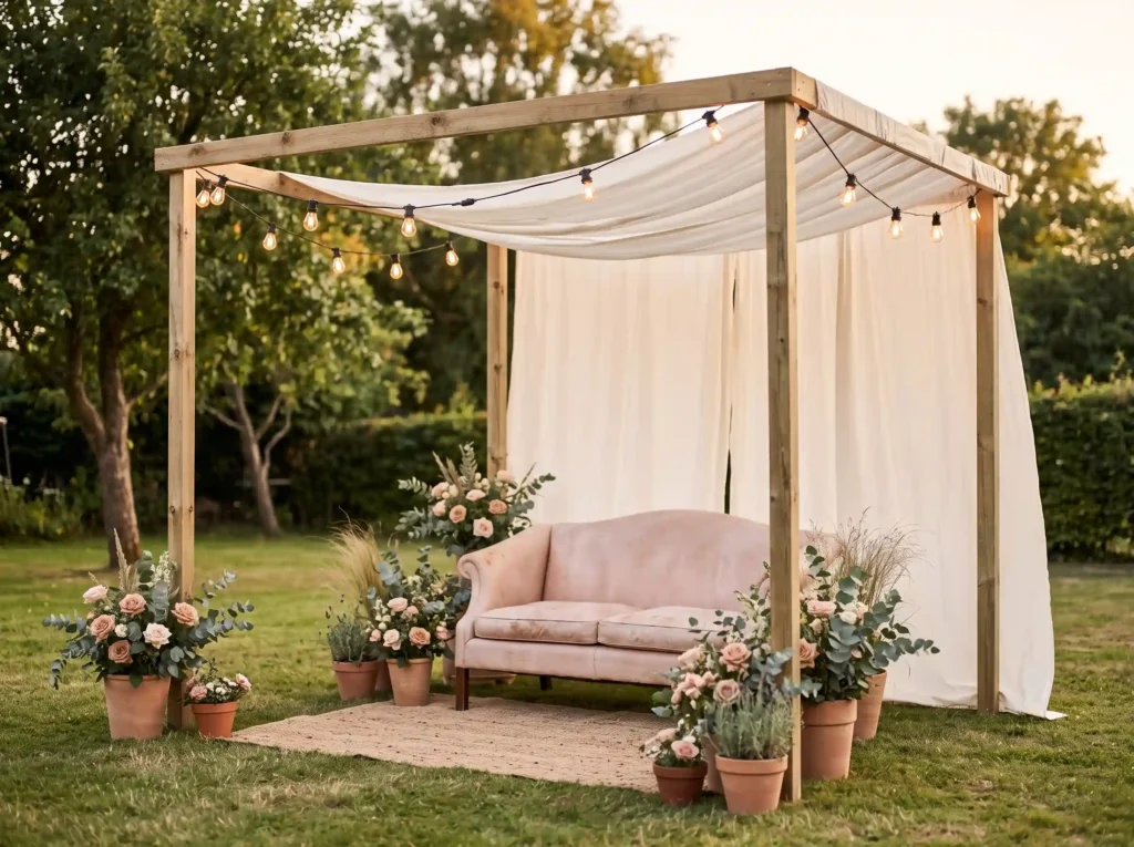 DIY Fabric Canopy Corner Inspiration Retain the DIY fabric canopy lounge constru…