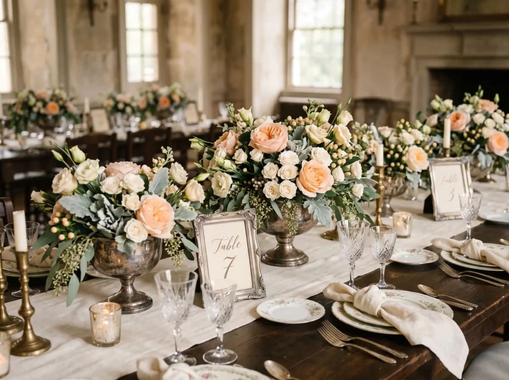 Heirloom Peach Rose Table Inspiration A romantic Peach rose wedding table design