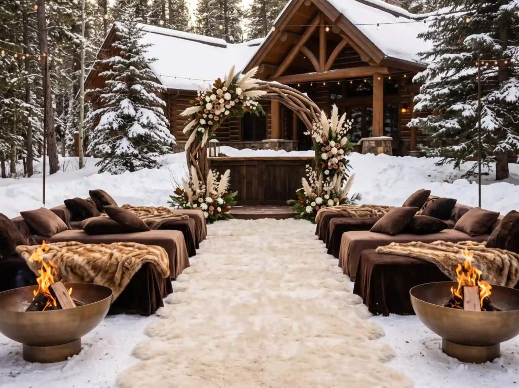 Mocha Fur Lounge Aisle Inspiration Instead of di Winter lounge ceremony design K