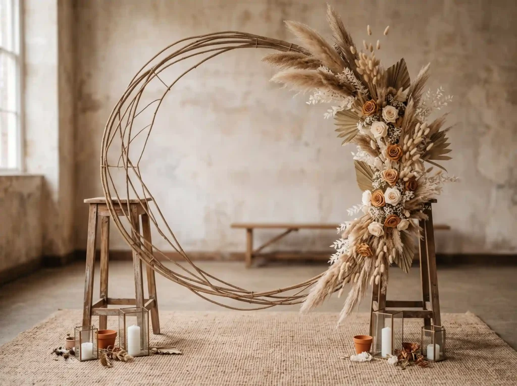 Dried Grass Ceremony Crescent Inspiration Replac Dried grass wedding ceremony bac…