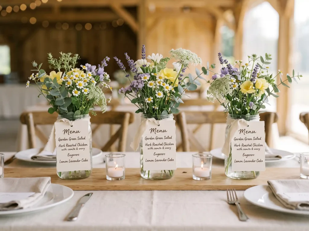Wildflower Menu Jars Inspiration The simple tabl Wildflower menu jars on table