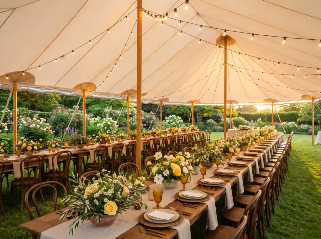 Backyard wedding reception under… K