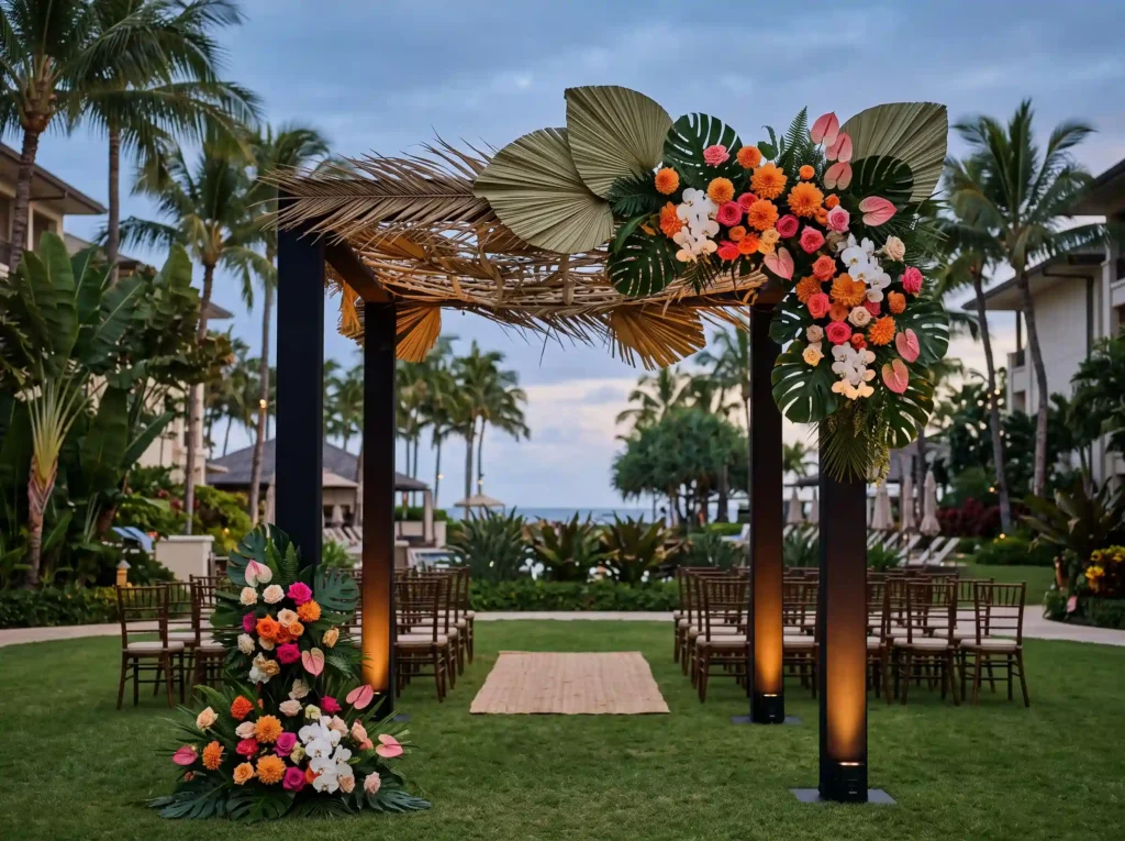 Tropical Palm Bloom Canopy Inspiration A refine Tropical ceremony canopy install… K