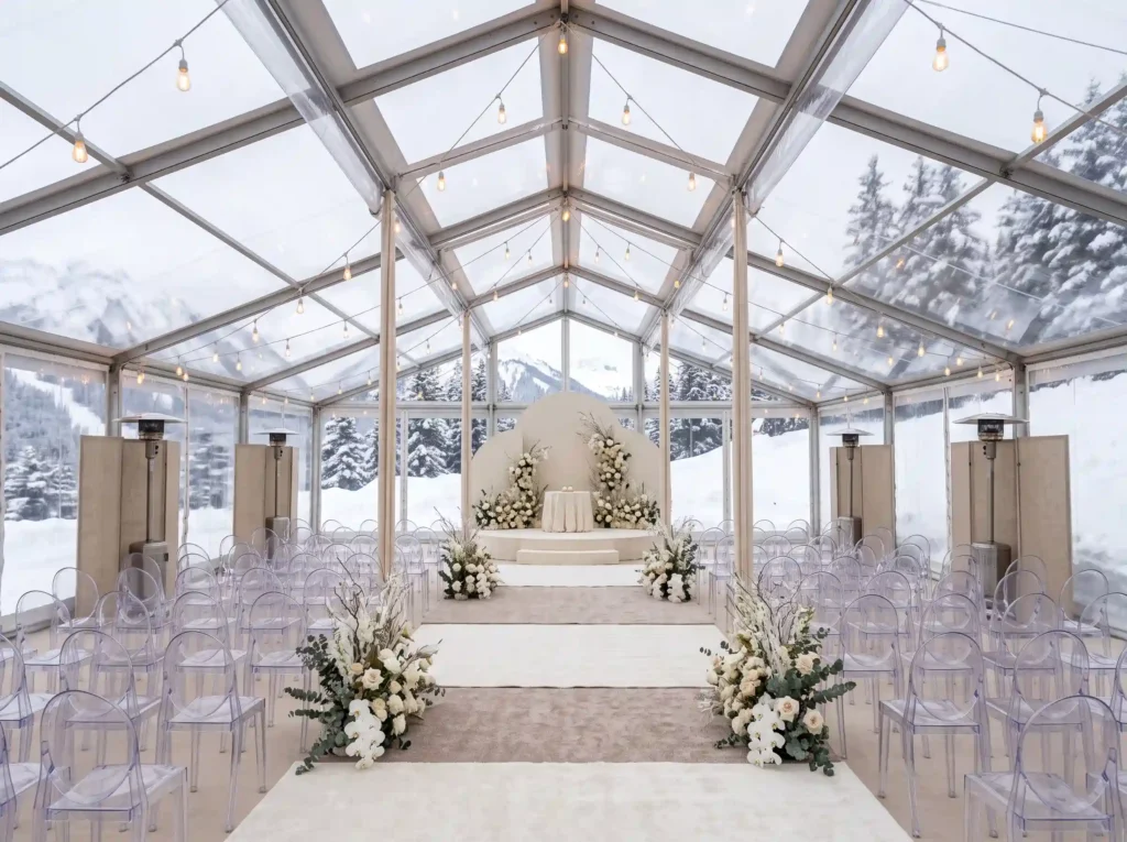 Heated Clear Tent Aisle Inspiration This practi Heated clear tent ceremony setup K