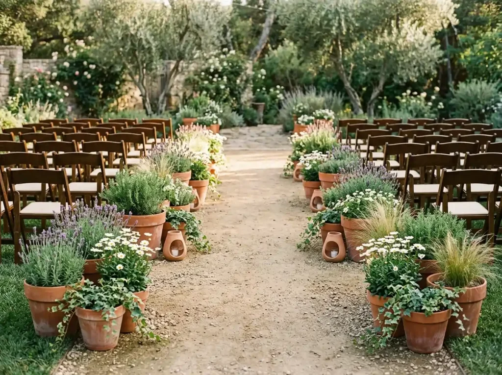 Terracotta Pot Aisle Inspiration Replace costly Terracotta pots lining wedding a…