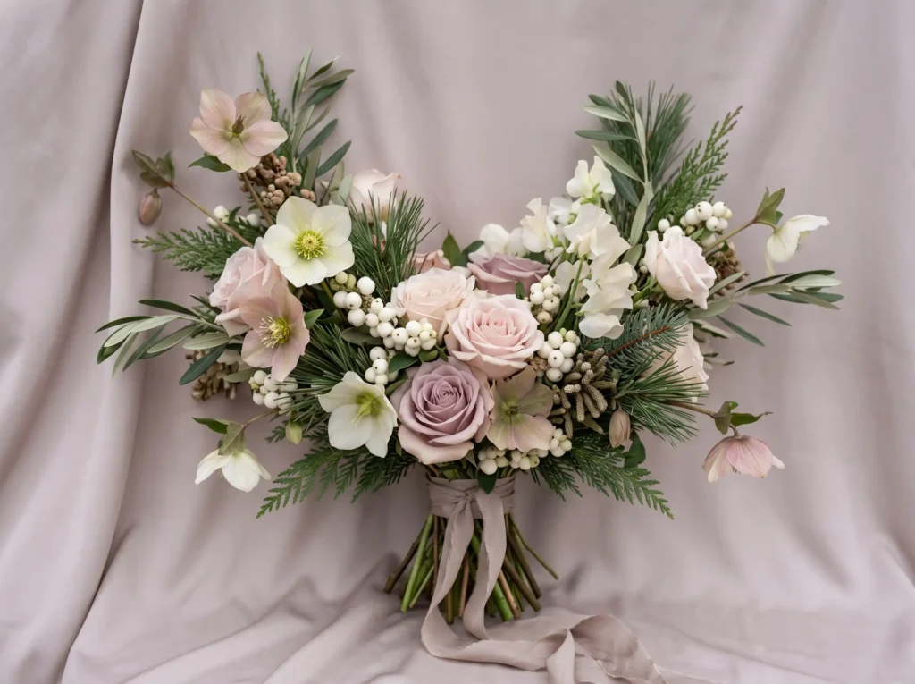 Hellebore Pine Bridal Elegance Inspiration Quie Winter bridal bouquet inspiration K