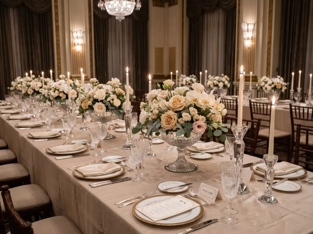 Champagne Rose Crystal Table Inspiration This d Art Deco wedding banquet table