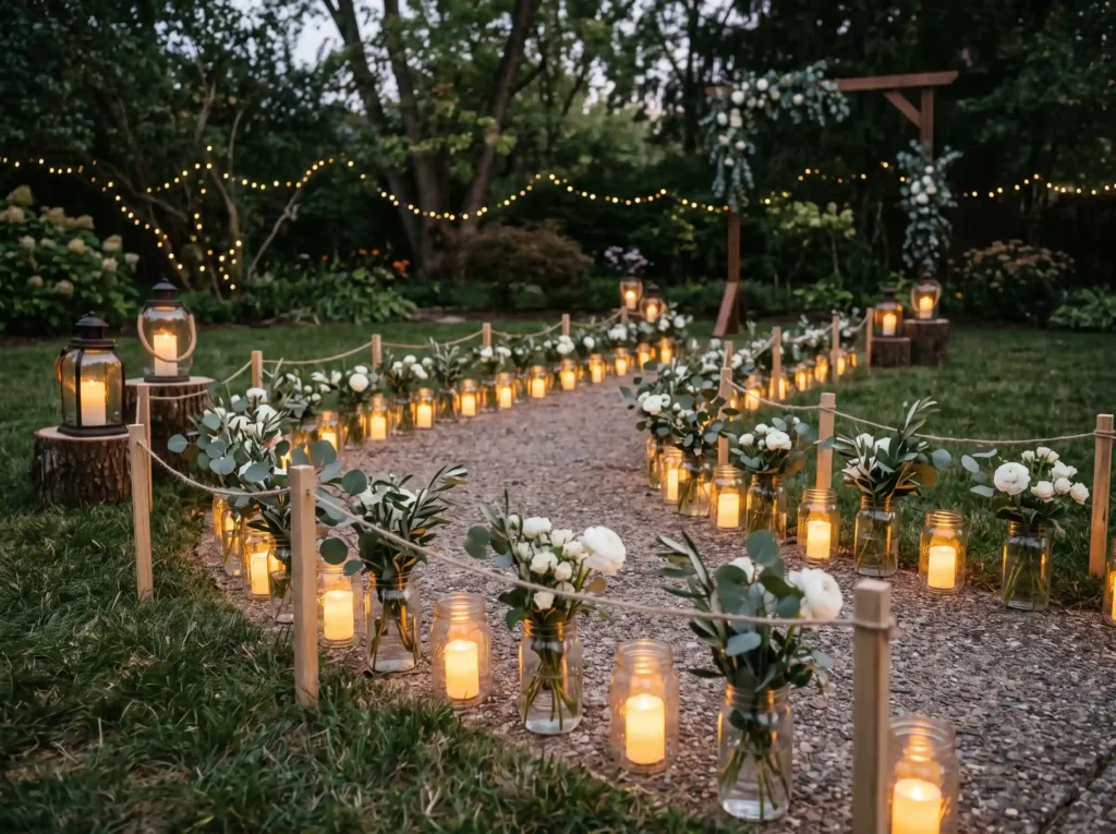 Mason Jar Lantern Walk Inspiration Simple glass Mason jar lantern wedding walk