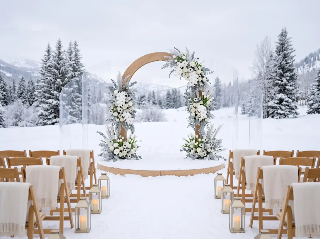 Snow Globe Timber Altar Inspiration Designed to Snow globe winter wedding altar