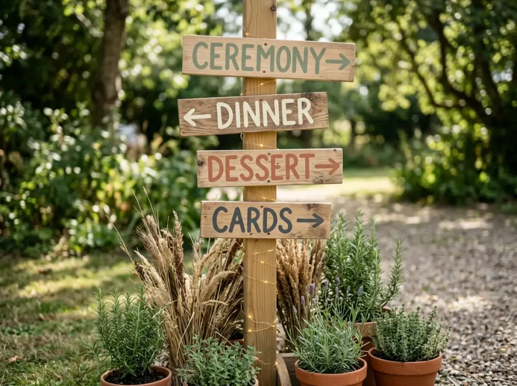 Combining DIY wooden wedding directional sign