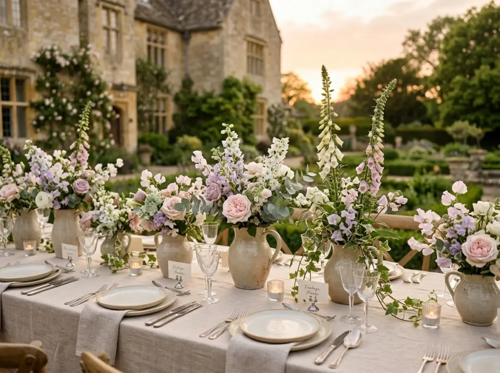 English manor floral table setup