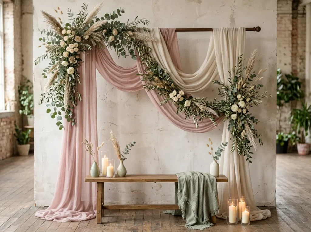 Botanical Fabric Backdrop Inspiration Combining Botanical fabric wedding backdro…