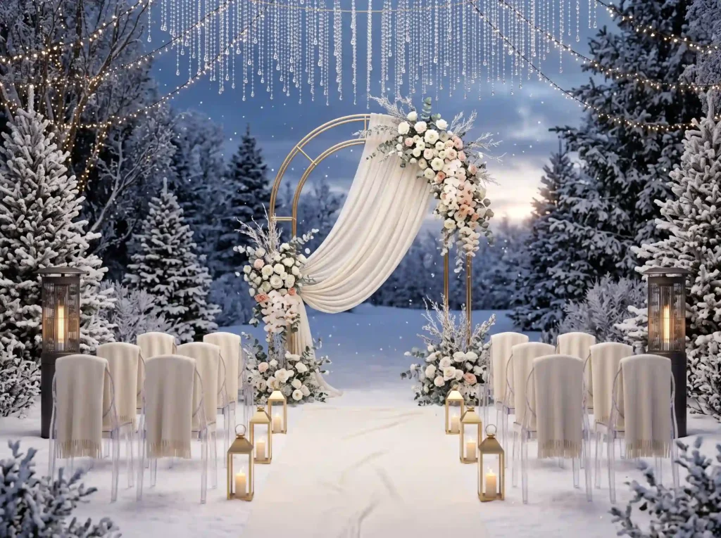Champagne Snowfall Romance Inspiration A refine Winter wedding ceremony design K