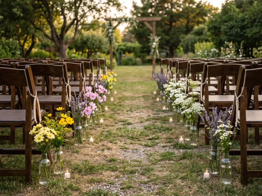 Wildflower Bottle Aisle Inspiration Take the si Wildflower bottles lining ceremo… K