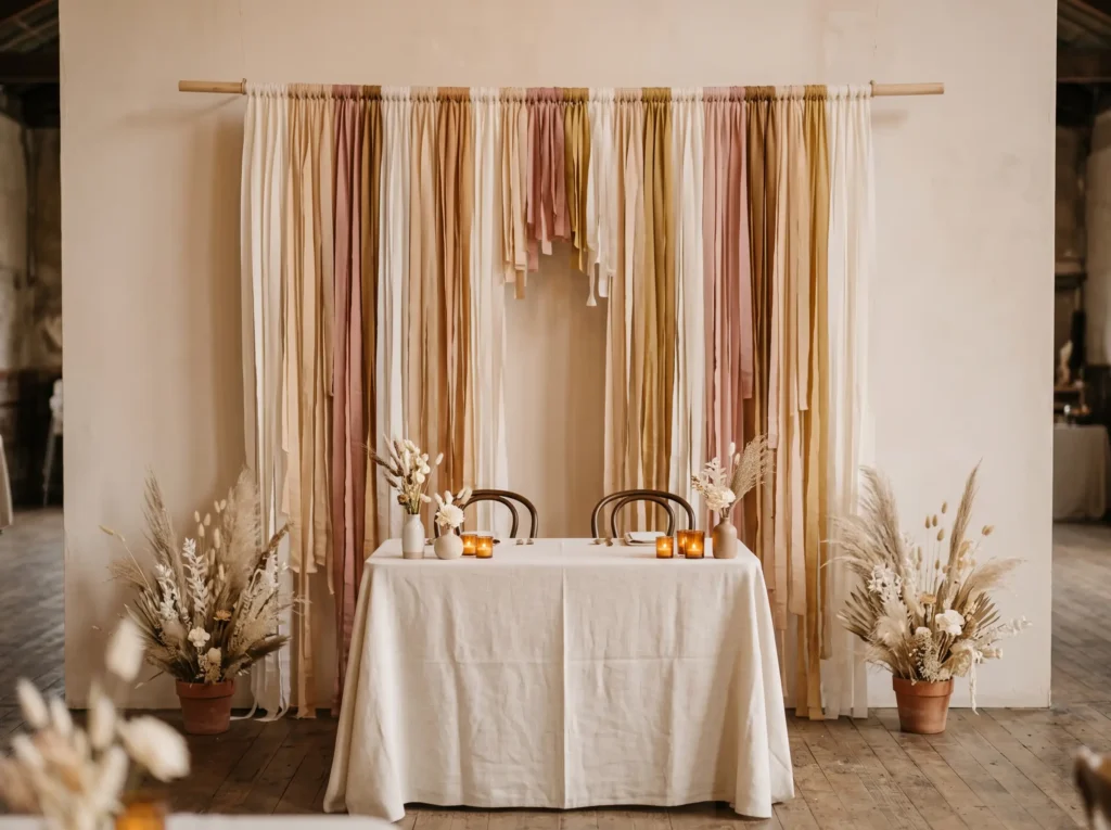 Fringe Table Backdrop Inspiration A simple frin Fringe table backdrop wedding decor