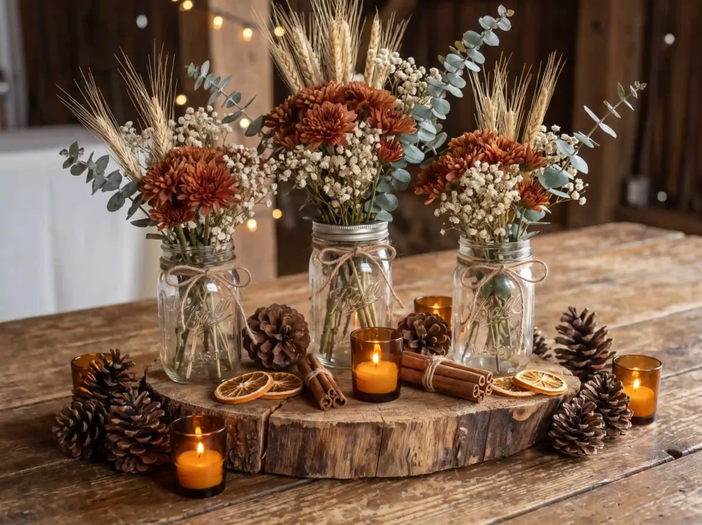 Pinecone and wood slice centerpi… K
