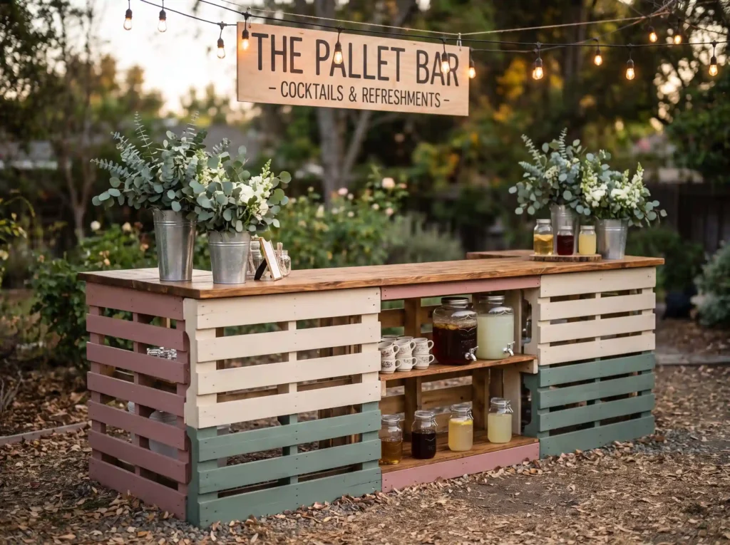 Pallet cocktail bar in backyard K