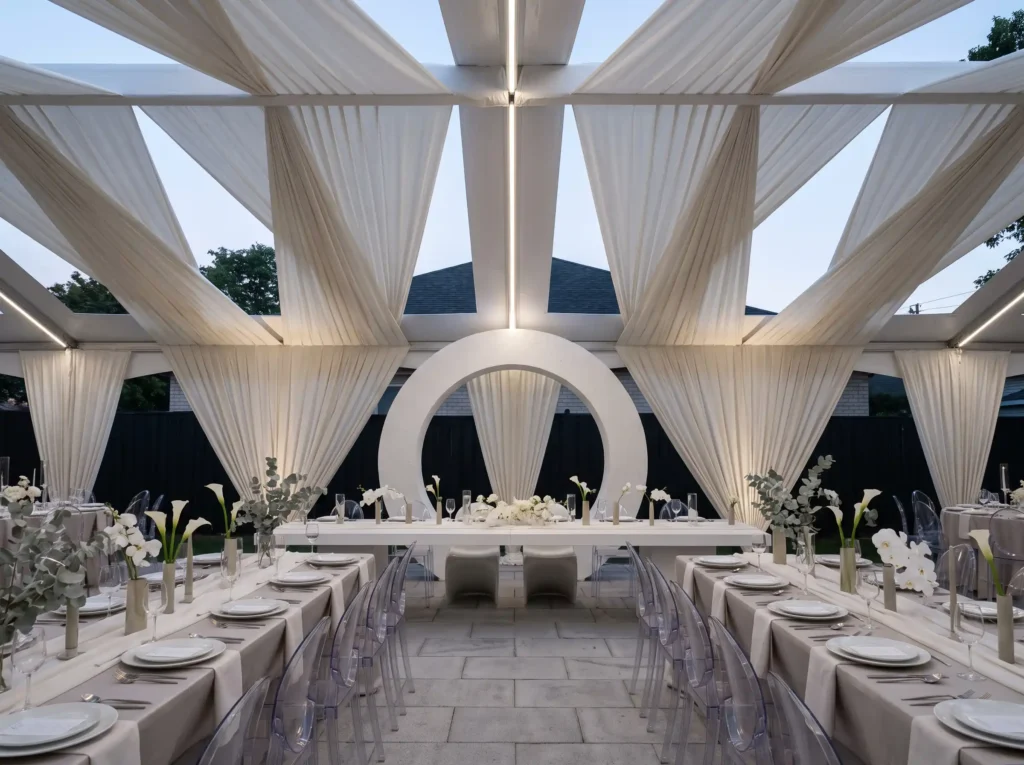 Modern white sculpture tent wedding K