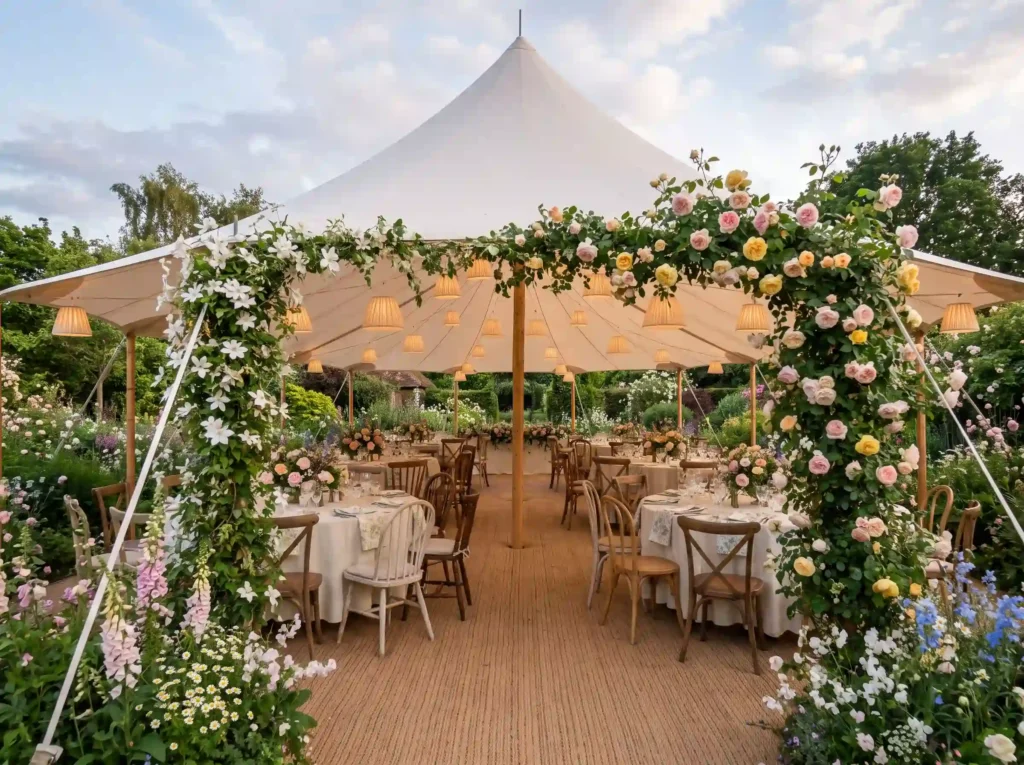English garden wedding tent setup K