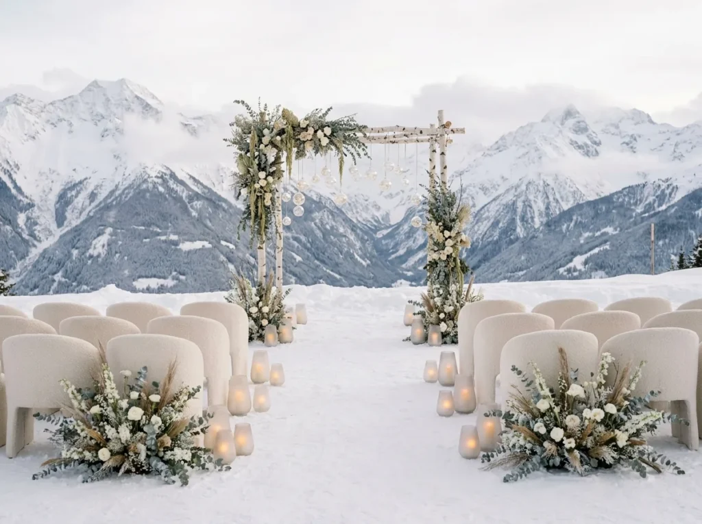 Alpine wedding ceremony on mountain