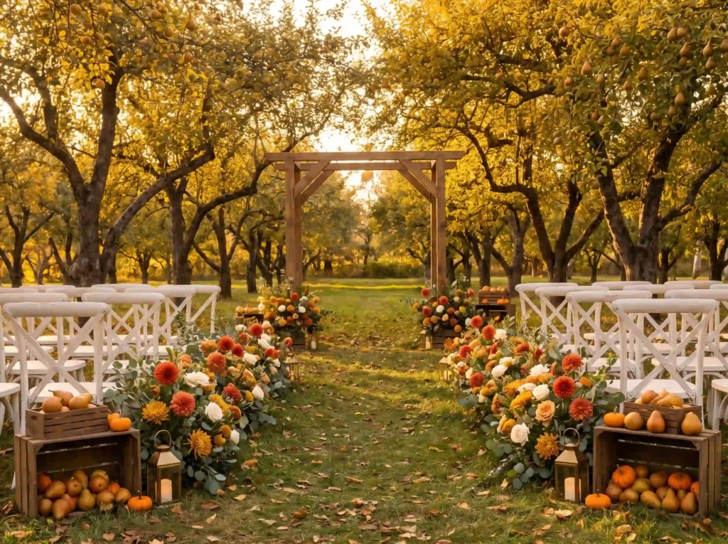 Autumn orchard wedding ceremony … K