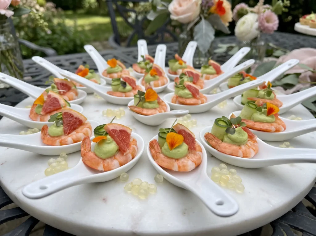 Citrus shrimp spoons on slab K