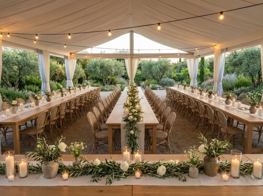 Garden wedding tent banquet setup