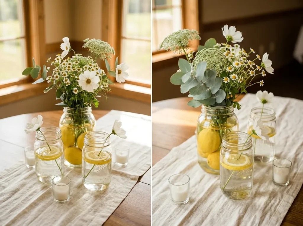 Lemon garden jar centerpiece glow