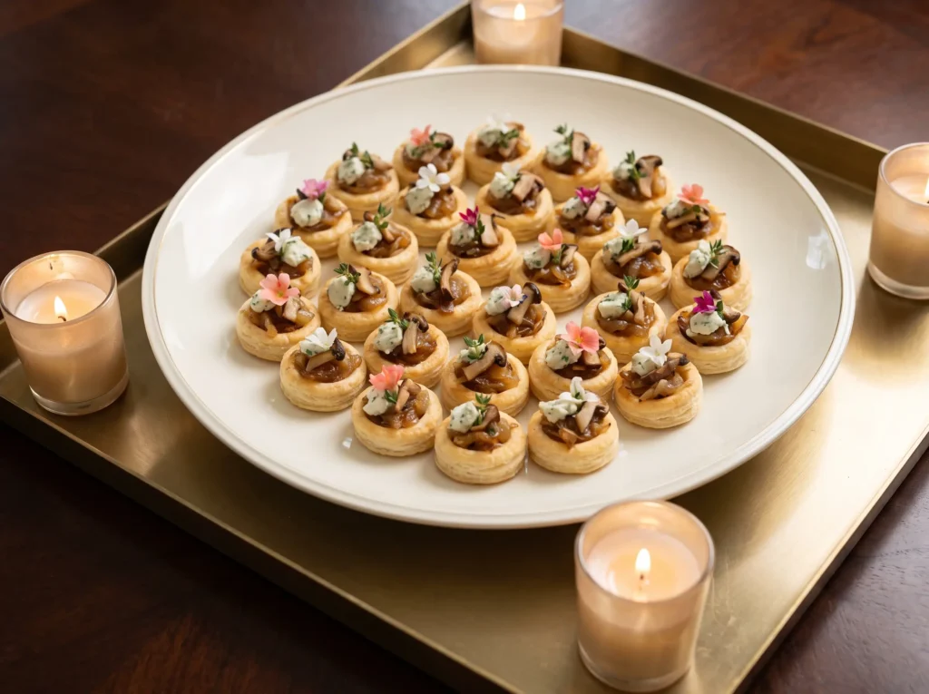 Serving champagne tartlets on pl… K