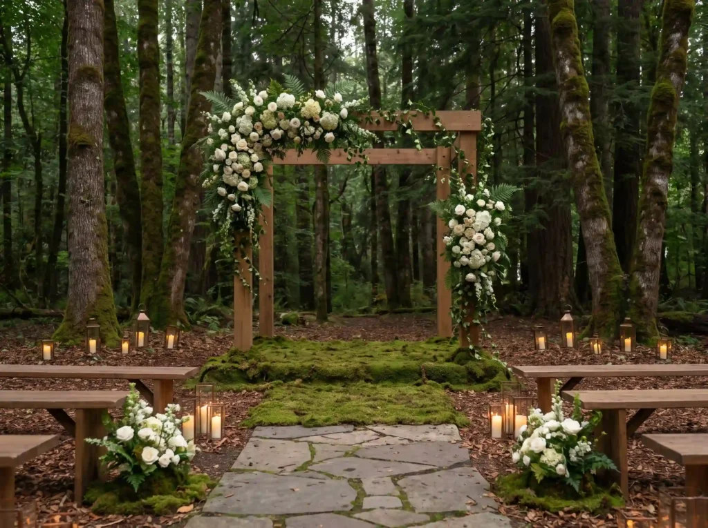 Timber arbor in forest clearing K