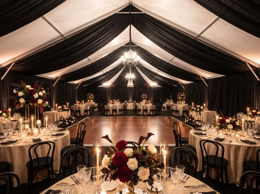 Candlelit black tie tent reception K