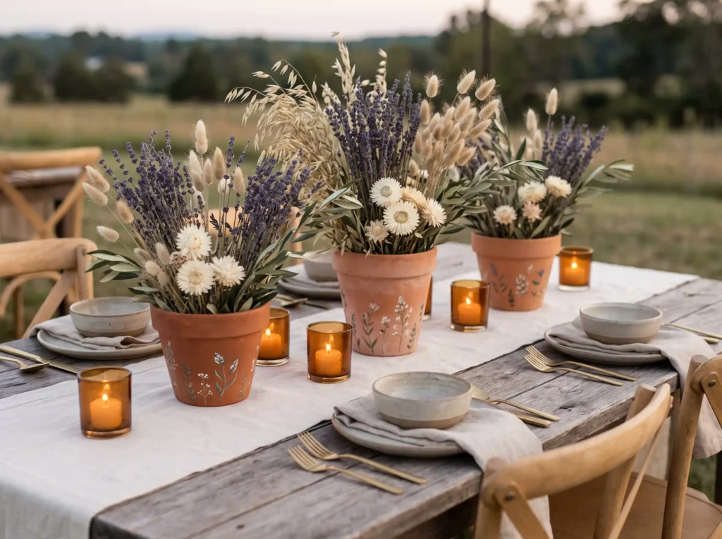 Clay pots with dried botanicals K