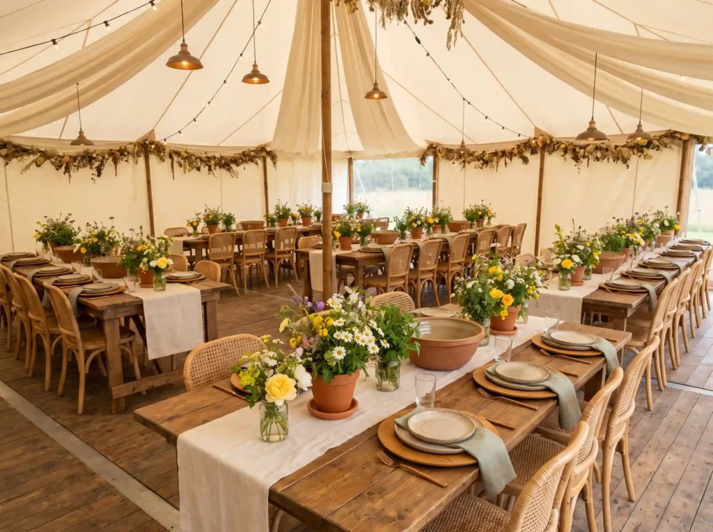 Farmhouse tables set for feast K