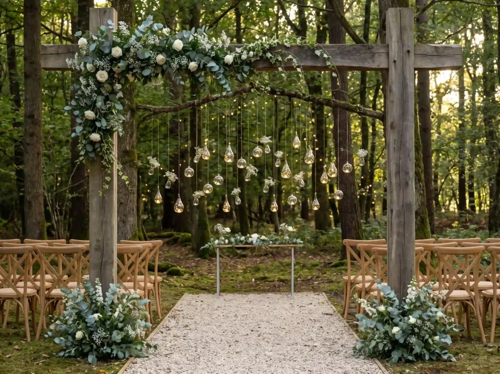 Forest wedding ceremony setup K