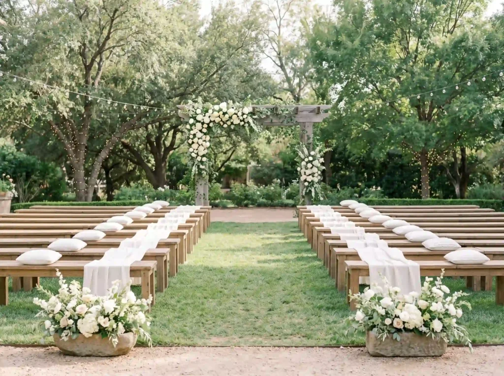 Garden ceremony with linen runners K