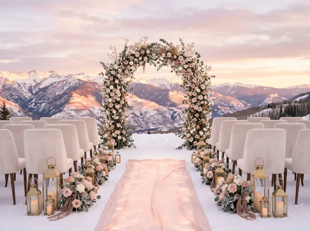 Snowy mountain wedding ceremony …